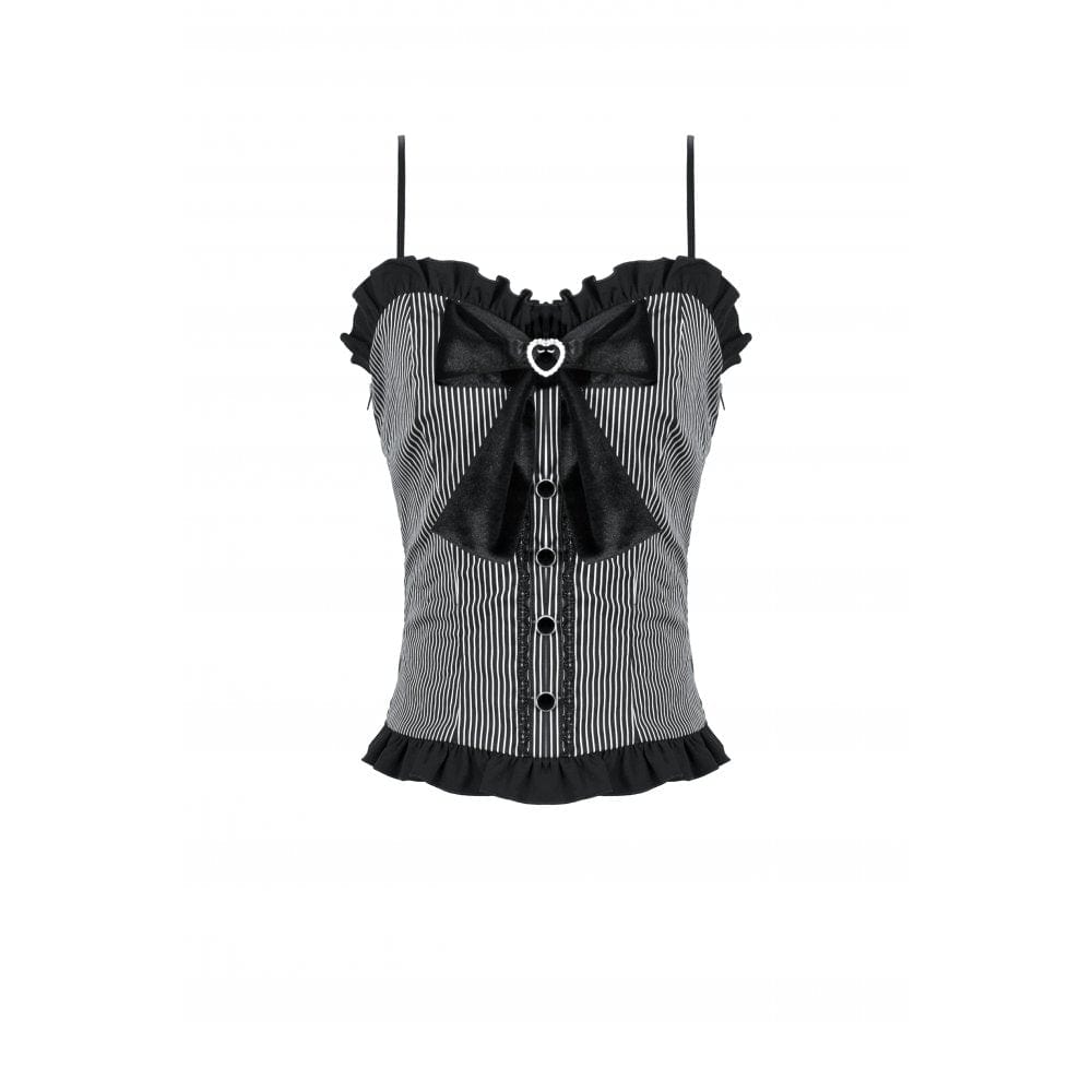 Darkinlove Women's Punk Bowknot Pinstripes Tank Top