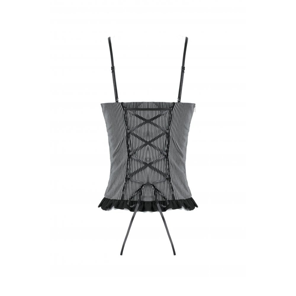 Darkinlove Women's Punk Bowknot Pinstripes Tank Top