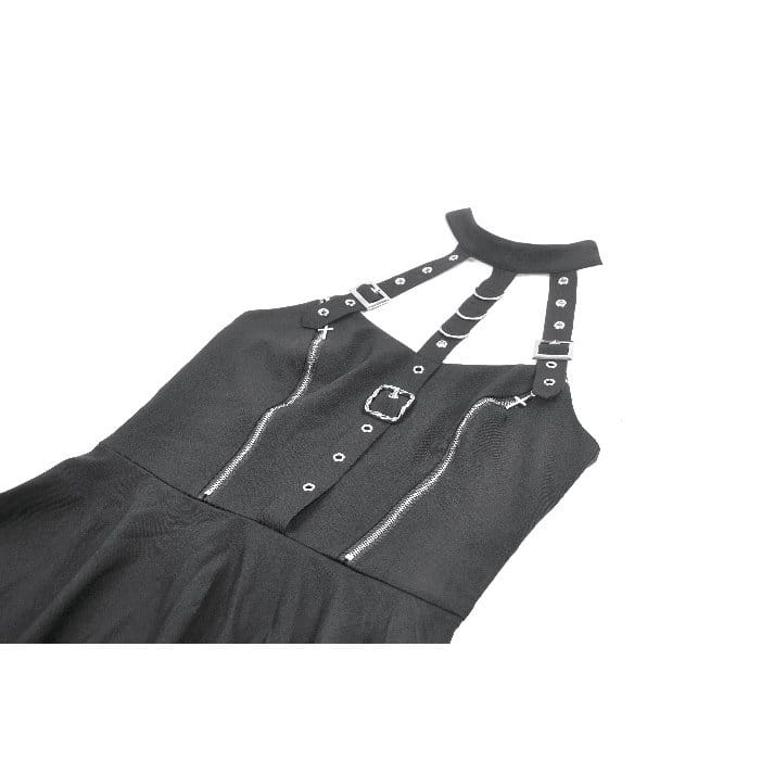 Darkinlove Women's Punk Buckle Straps Zippers Halter Dress