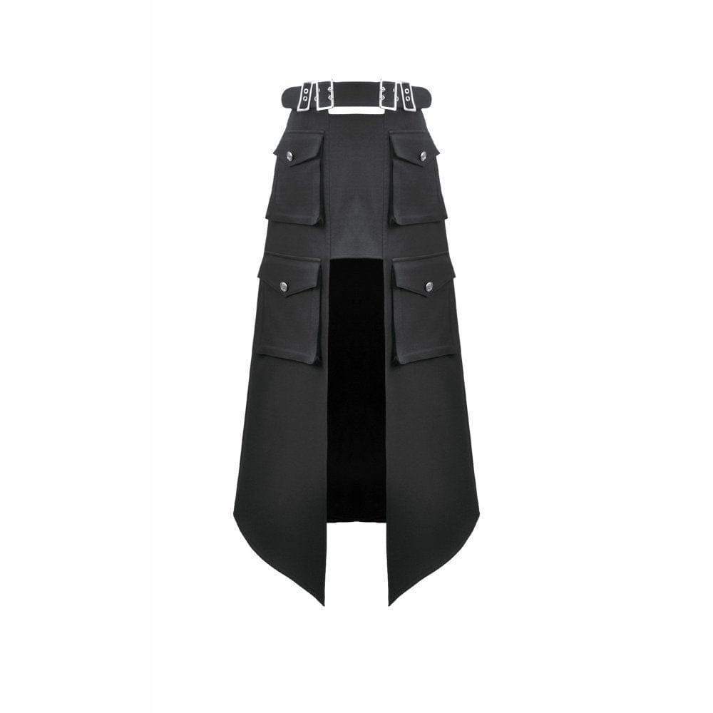Darkinlove Women's Punk Buckle-up Multi-pocketed Cutout Long Skirt