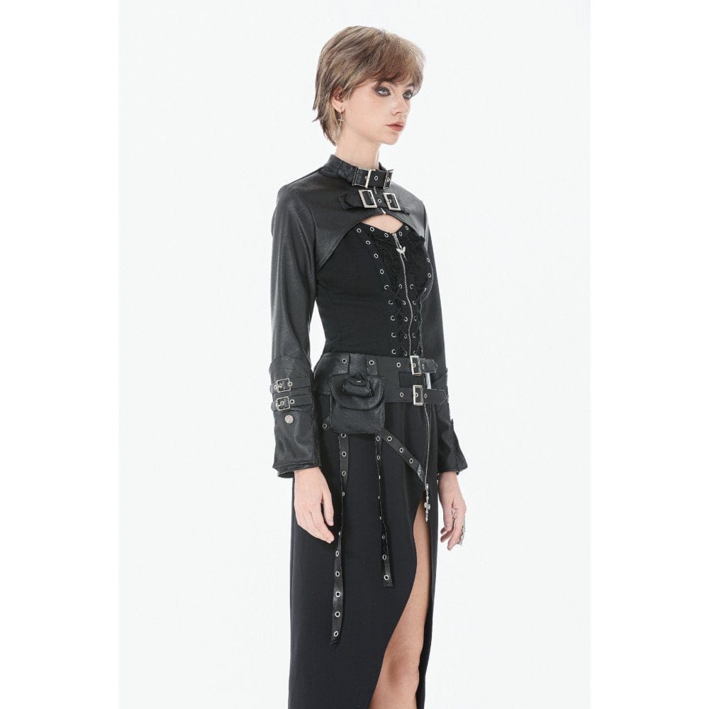 Darkinlove Women's Punk Buckle-up Strap Zip Cape