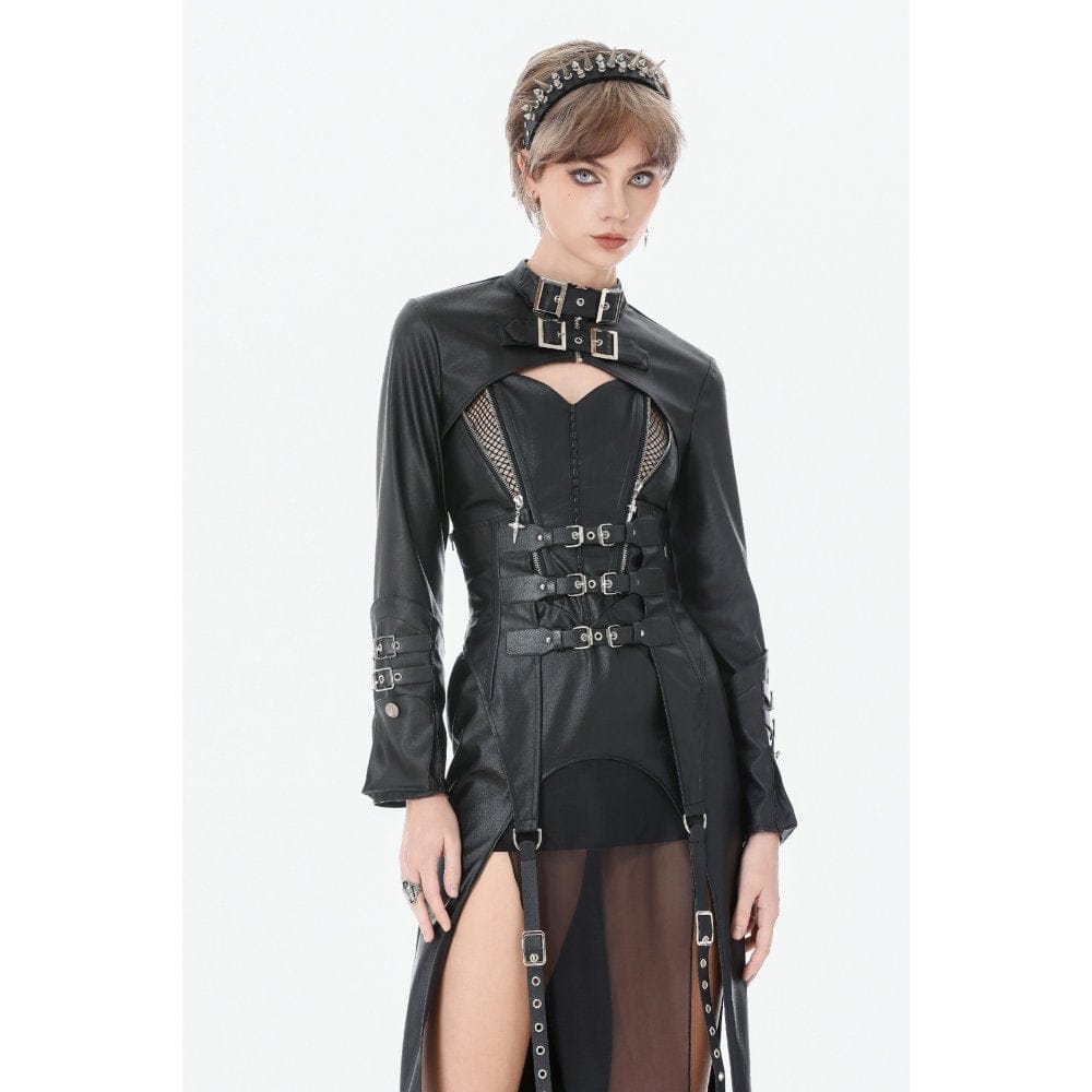 Darkinlove Women's Punk Buckle-up Strap Zip Cape