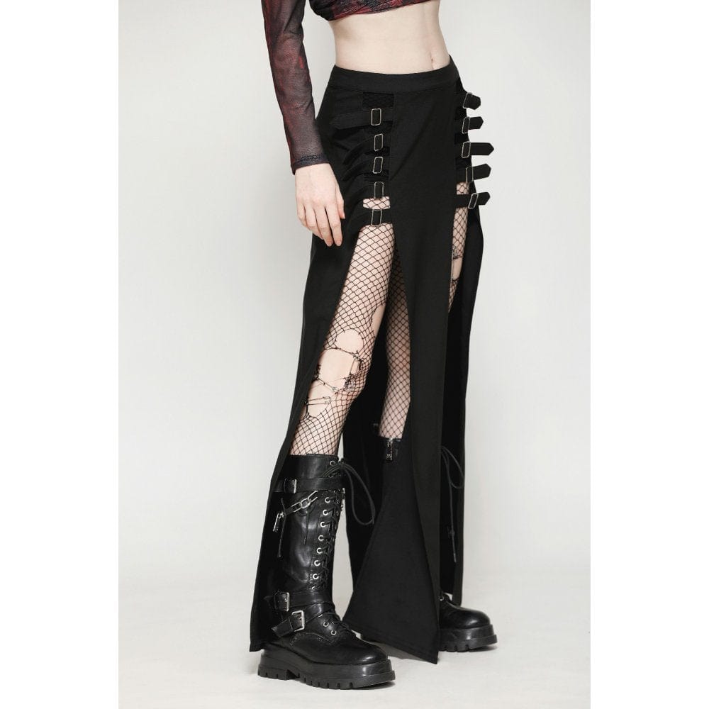 Darkinlove Women's Punk Buckled Side Slit Skirt