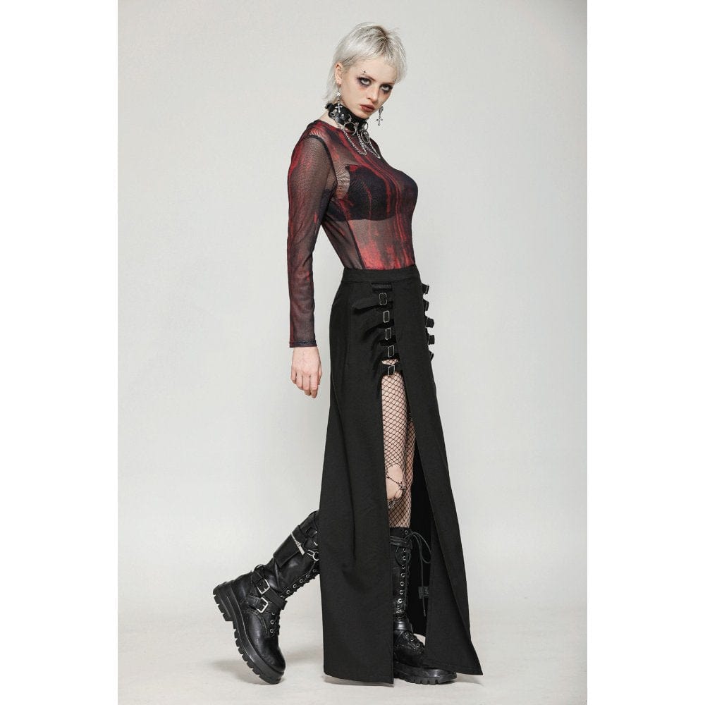 Darkinlove Women's Punk Buckled Side Slit Skirt