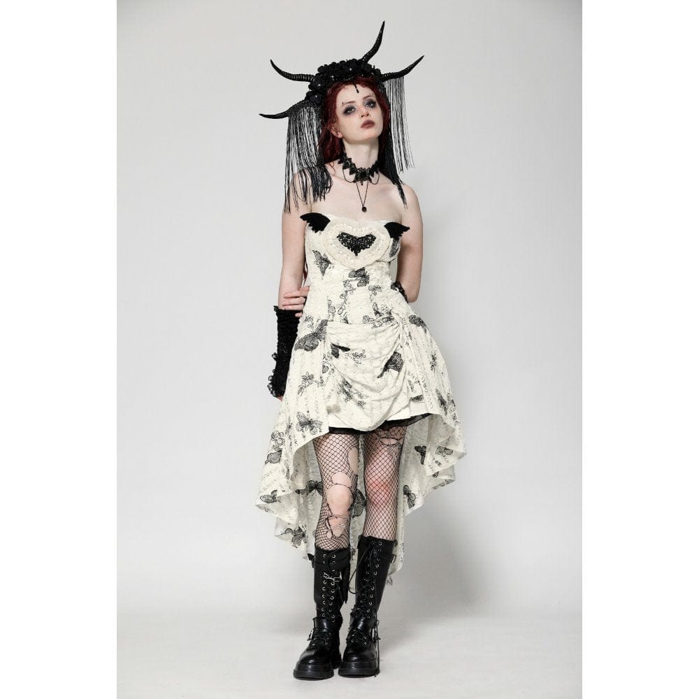 Darkinlove Women's Punk Butterfly Embroidered High/Low Honeymoon Dress