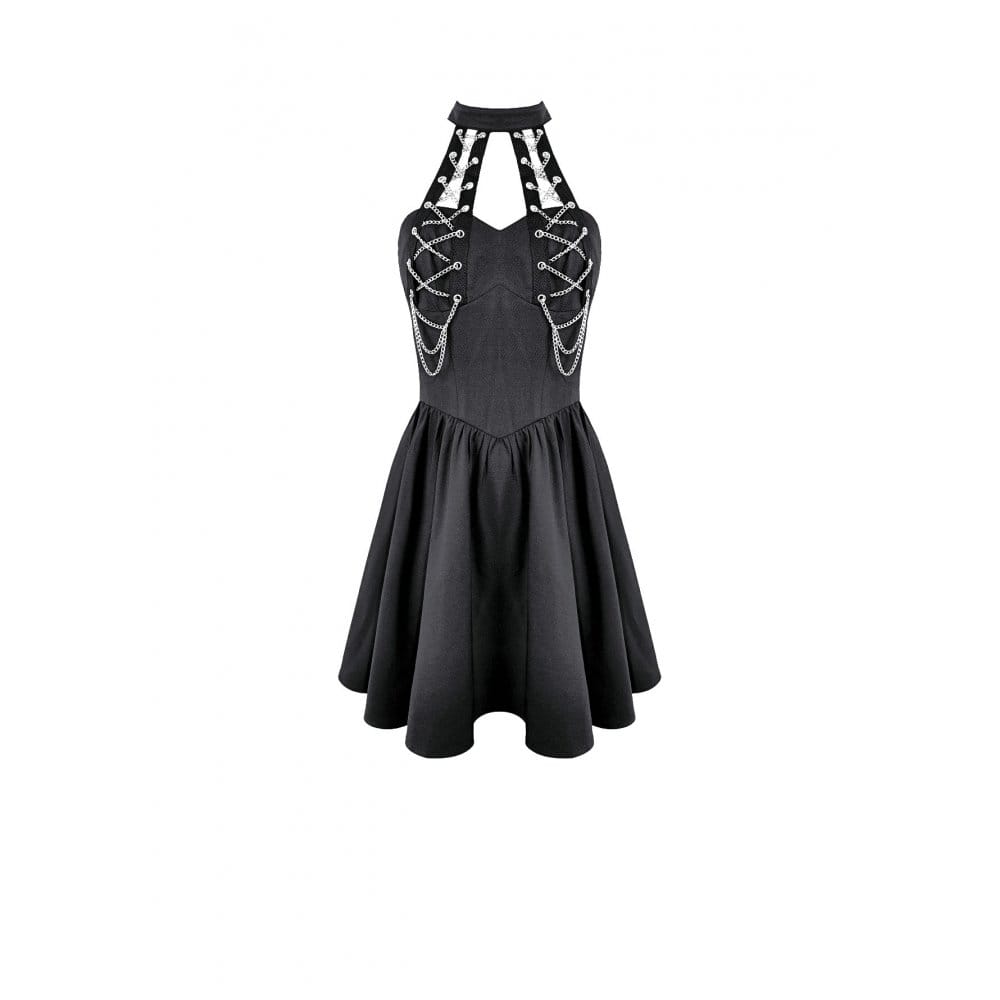 Darkinlove Women's Punk Chained Cutout Halter Dress
