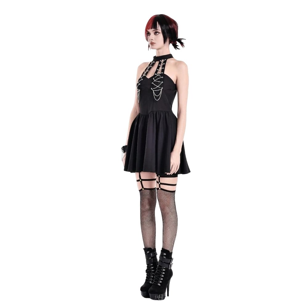 Darkinlove Women's Punk Chained Cutout Halter Dress