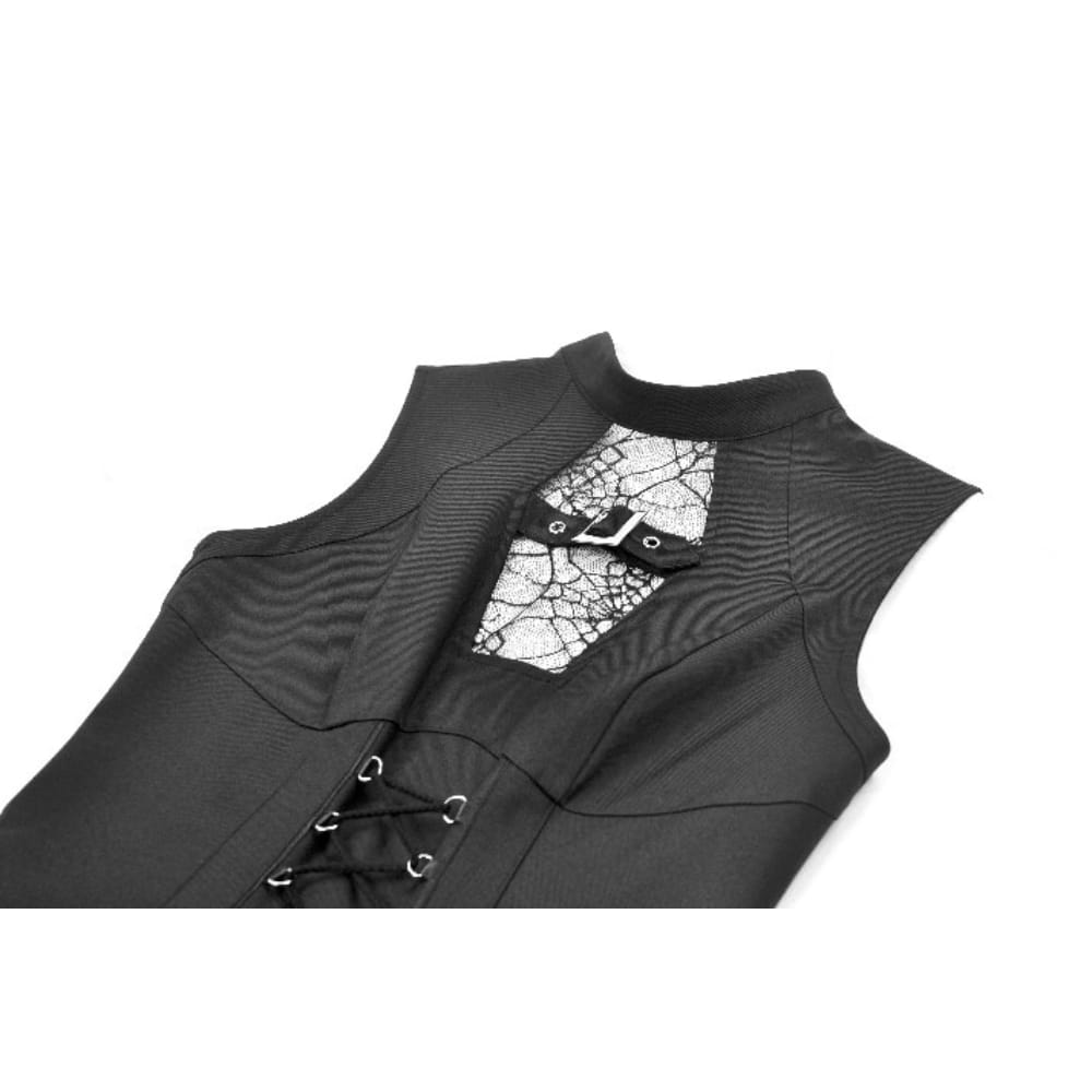Darkinlove Women's Punk Cobweb Mesh Splice Lace-up Sleeveless Dress