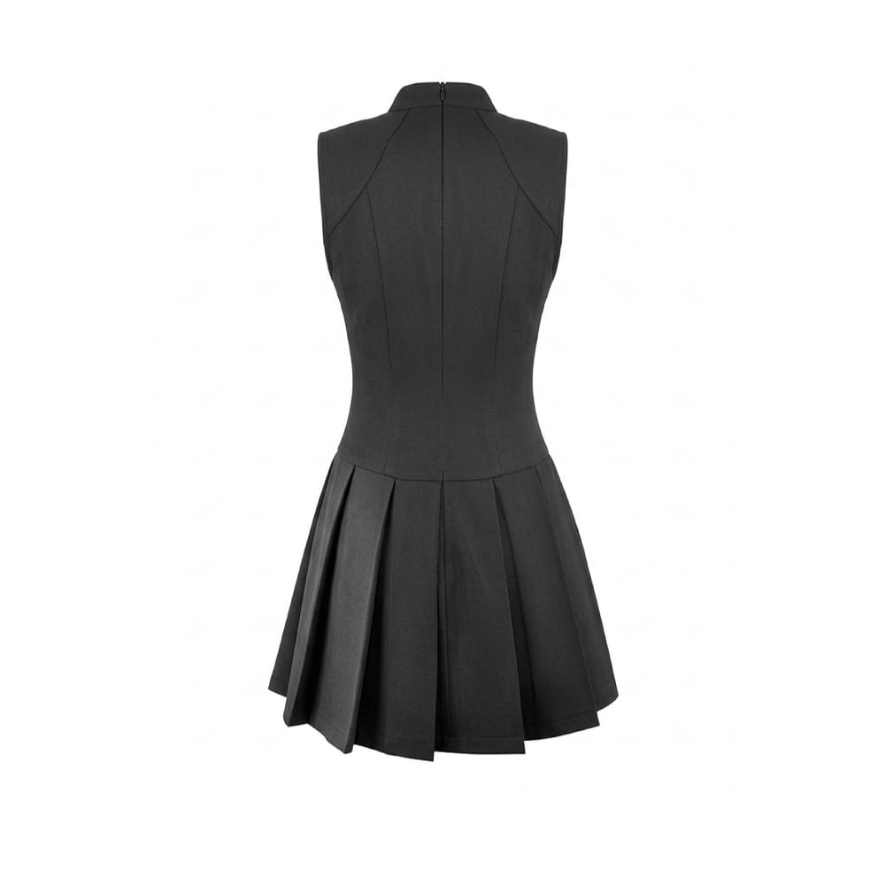 Darkinlove Women's Punk Cobweb Mesh Splice Lace-up Sleeveless Dress
