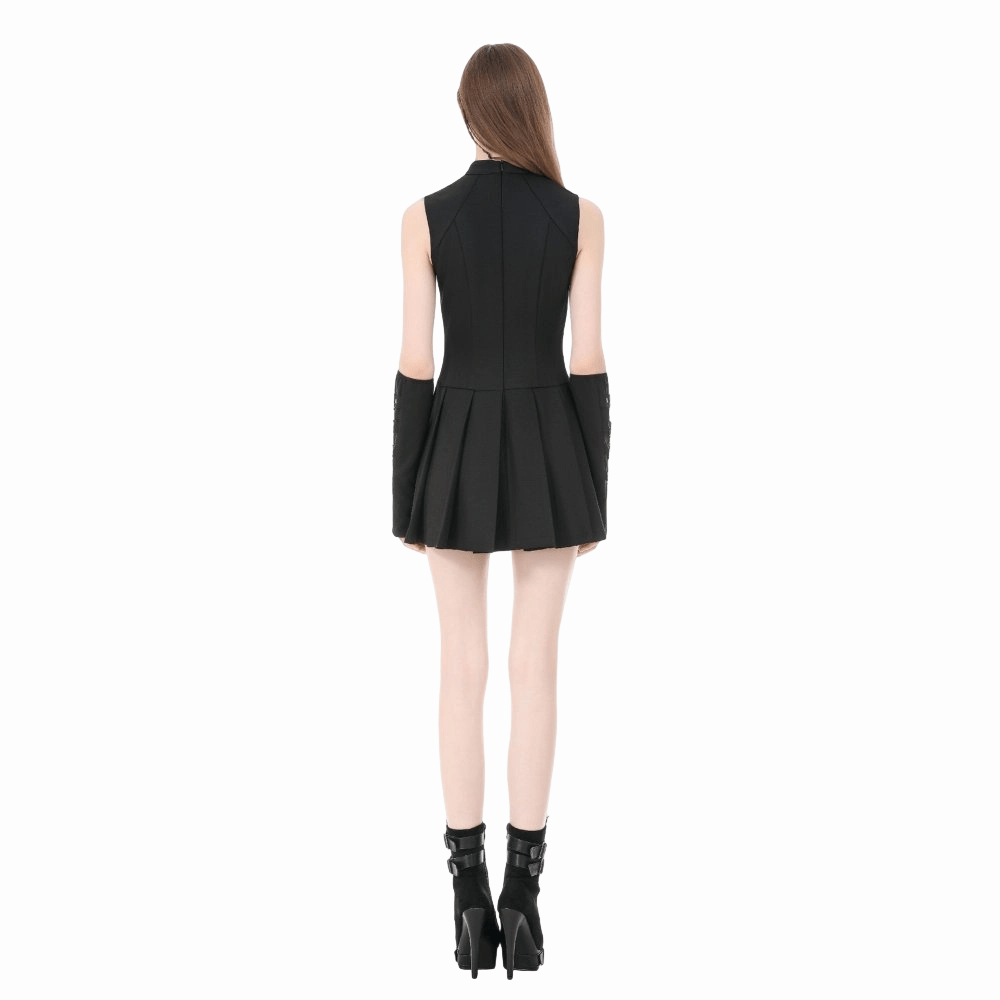 Darkinlove Women's Punk Cobweb Mesh Splice Lace-up Sleeveless Dress