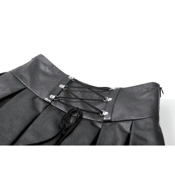 Darkinlove Women's Punk Cross Belt Chained Pleated Skirt