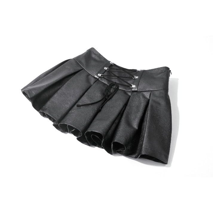 Darkinlove Women's Punk Cross Belt Chained Pleated Skirt