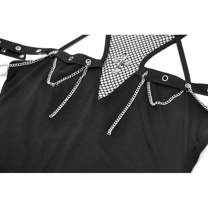 Darkinlove Women's Punk Cross Cutout Chained Halter Tank Top