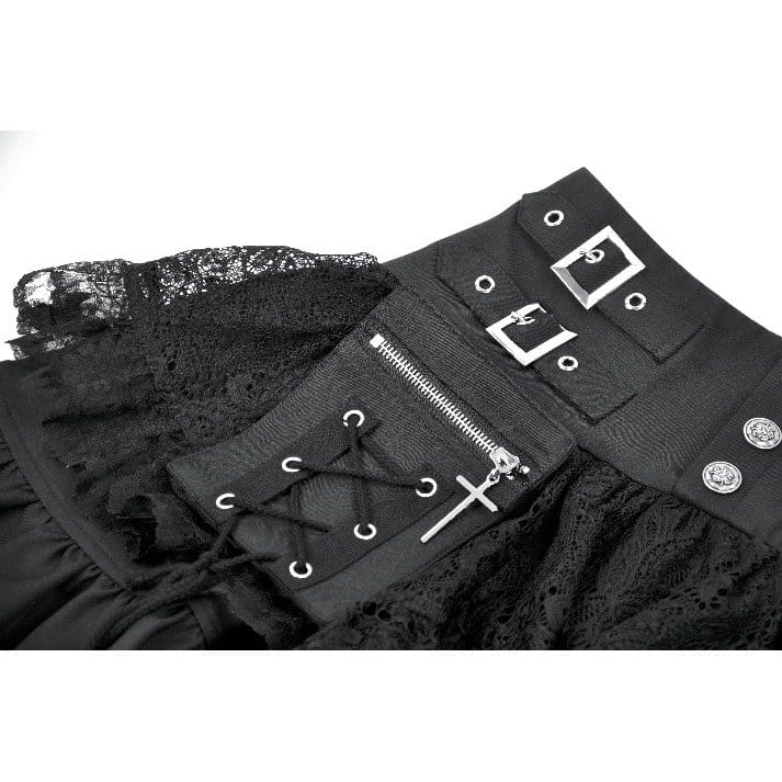 Darkinlove Women's Punk Cross Lace-up Pocket Ruffled Mini Skirt