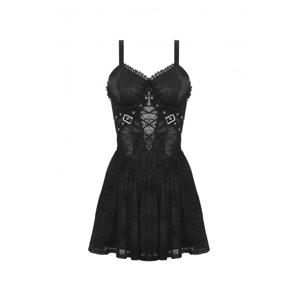 Darkinlove Women's Punk Cross Spider Mesh Slip Dress