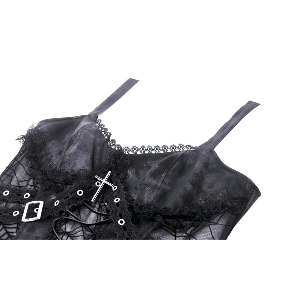 Darkinlove Women's Punk Cross Spider Mesh Slip Dress