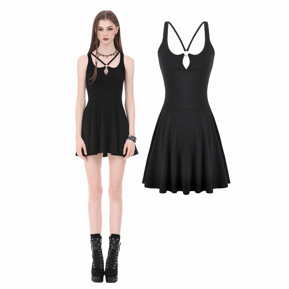 Darkinlove Women's Punk Cross Straps Cut-out Slip Dress