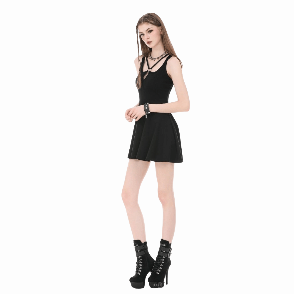 Darkinlove Women's Punk Cross Straps Cut-out Slip Dress
