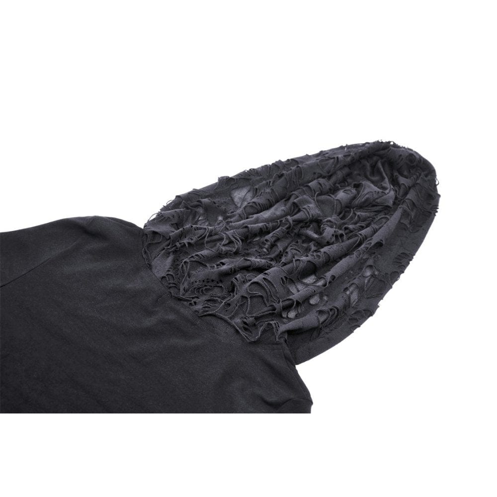 Darkinlove Women's Punk Cutout Eyelet Crop Top with Ripped Hood