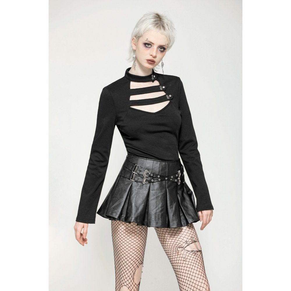 Darkinlove Women's Punk Cutout Plunging Shirt