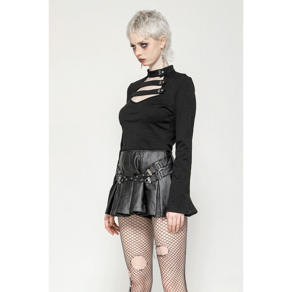 Darkinlove Women's Punk Cutout Plunging Shirt