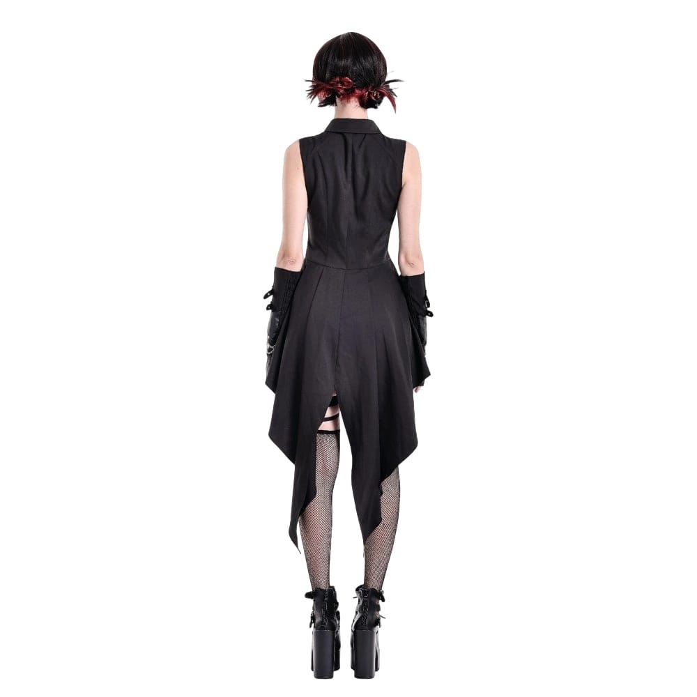 Darkinlove Women's Punk Cutout Turn-down Collar Zipper Irregular Hem Dress
