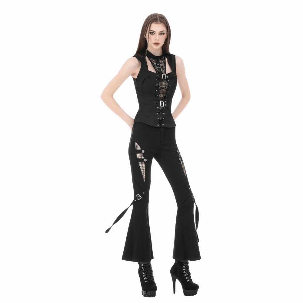 Darkinlove Women's Punk D-rings Buckle Straps Cutout Tank Top