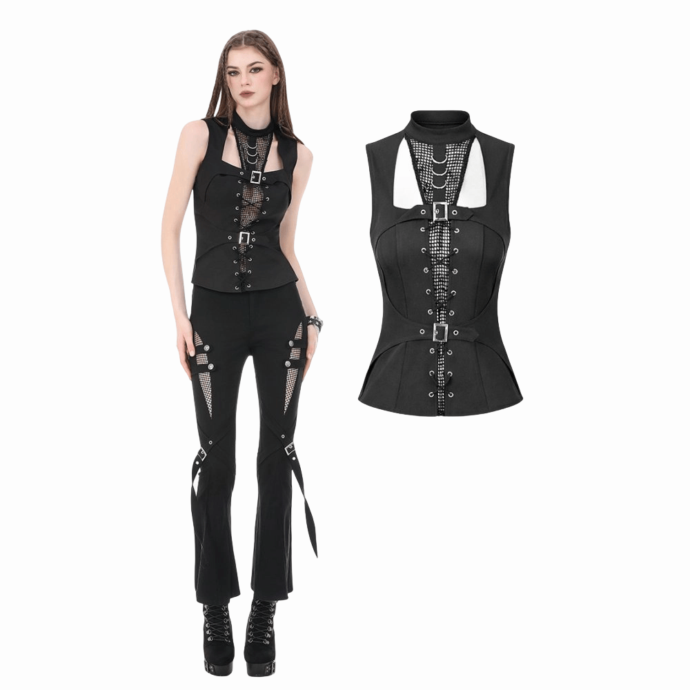 Darkinlove Women's Punk D-rings Buckle Straps Cutout Tank Top