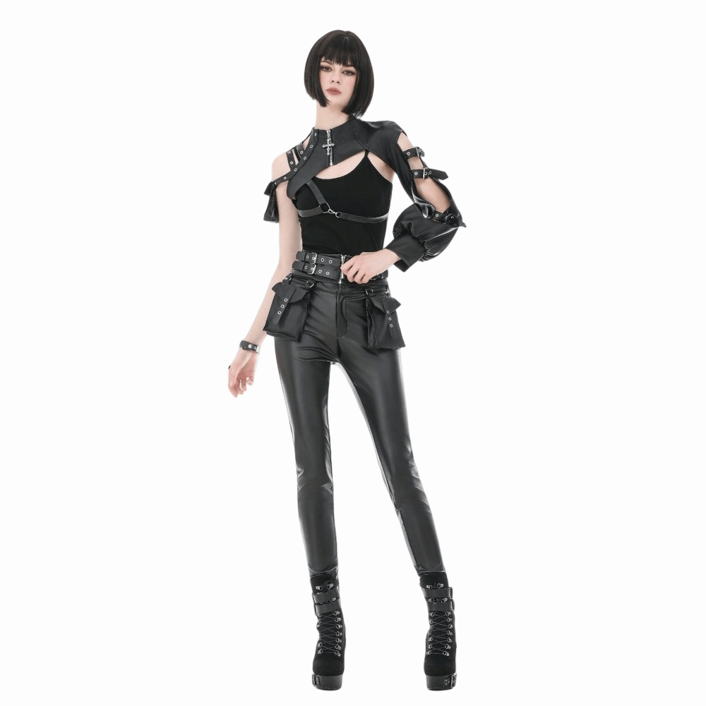 Darkinlove Women's Punk Eyelet Buckle Strap Zipper Belt with Pouches