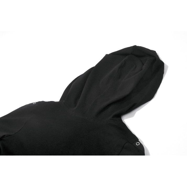 Darkinlove Women's Punk Eyelet Cutout Hooded Long Sleeve Crop Top with Detachable Brooch