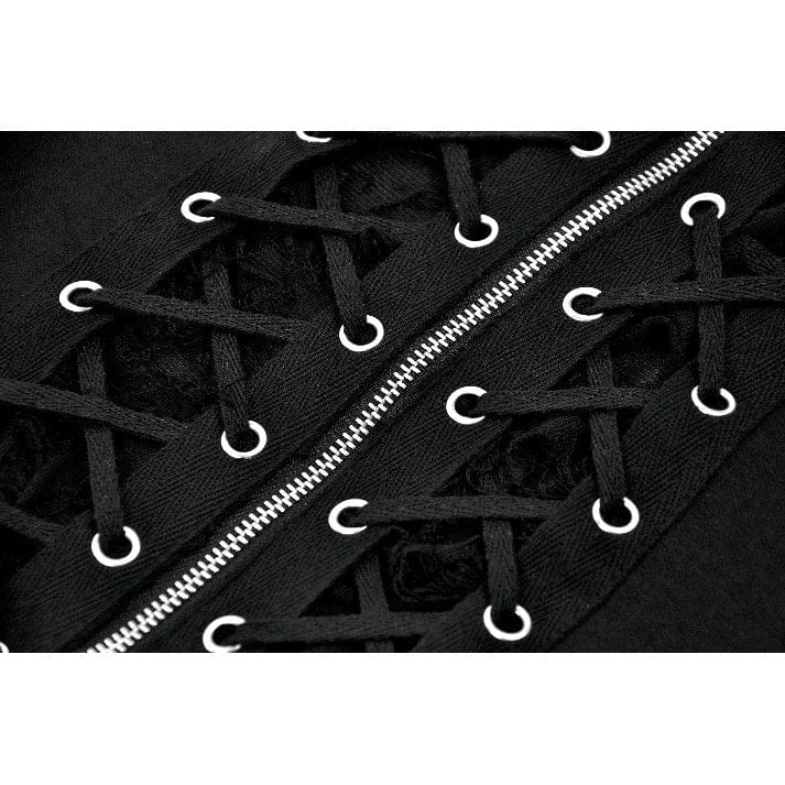 Darkinlove Women's Punk Eyelet Distressed Lace-up Zip Tank Top