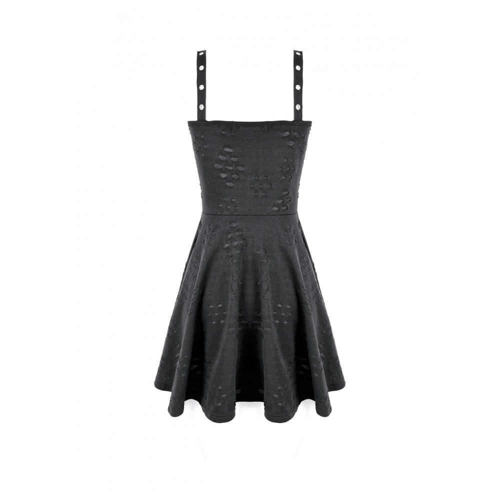 Darkinlove Women's Punk Eyelet Strap Distressed Flare Slip Dress