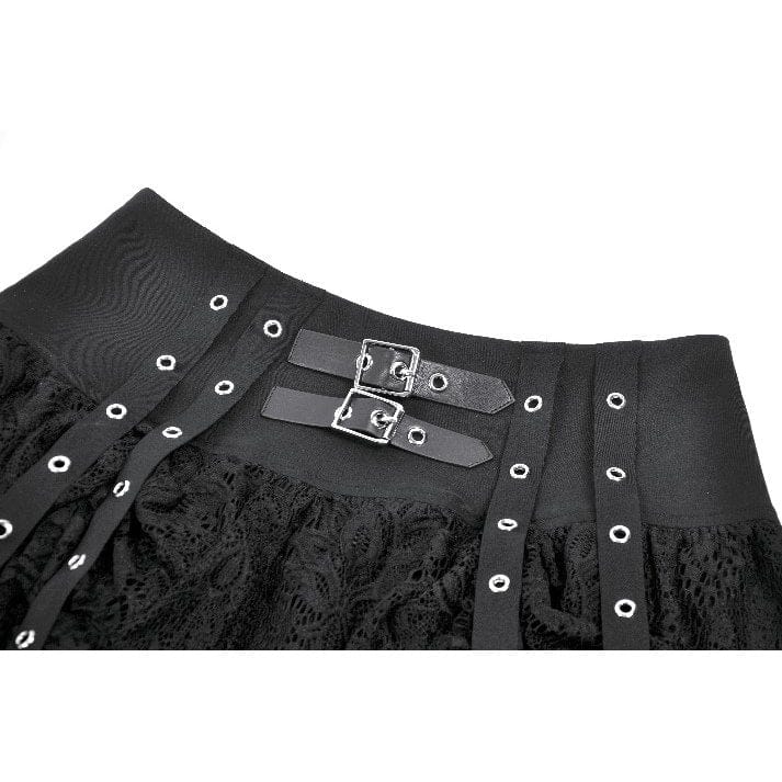 Darkinlove Women's Punk Eyelet Strap Multilayer Lace Mini Skirt