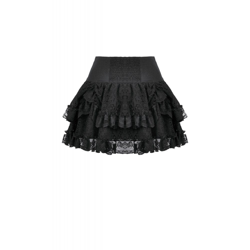 Darkinlove Women's Punk Eyelet Strap Multilayer Lace Mini Skirt