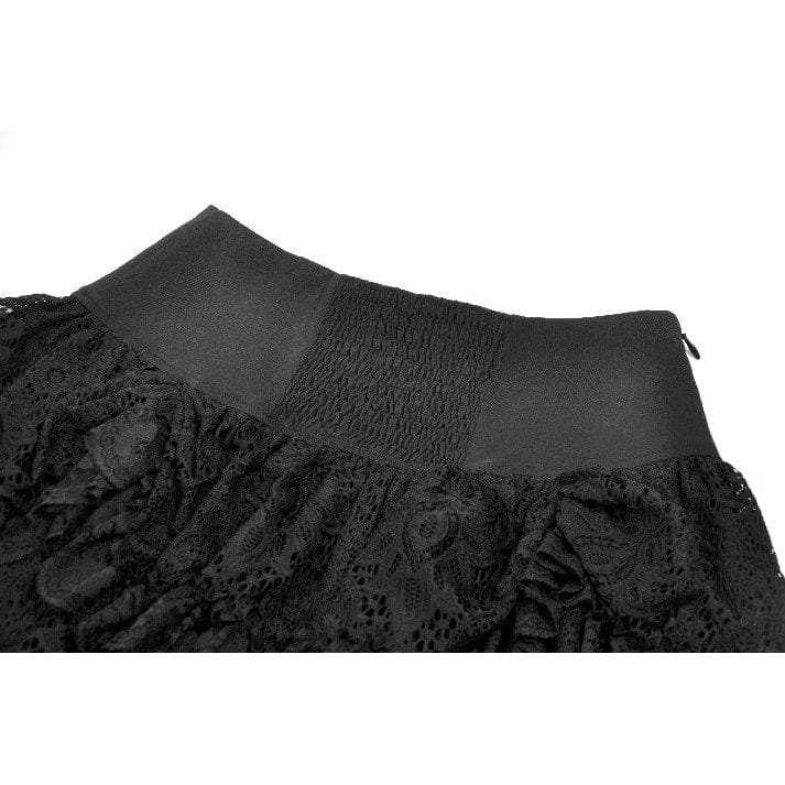 Darkinlove Women's Punk Eyelet Strap Multilayer Lace Mini Skirt