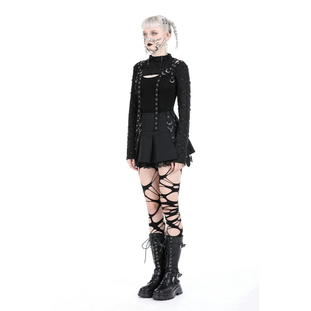 Darkinlove Women's Punk Eyelet Strap Ripped Cape