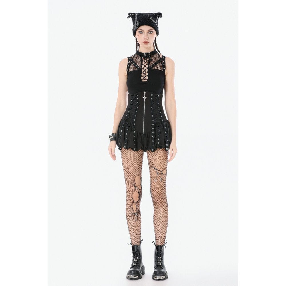 Darkinlove Women's Punk Eyelet Zip Balloon Shorts