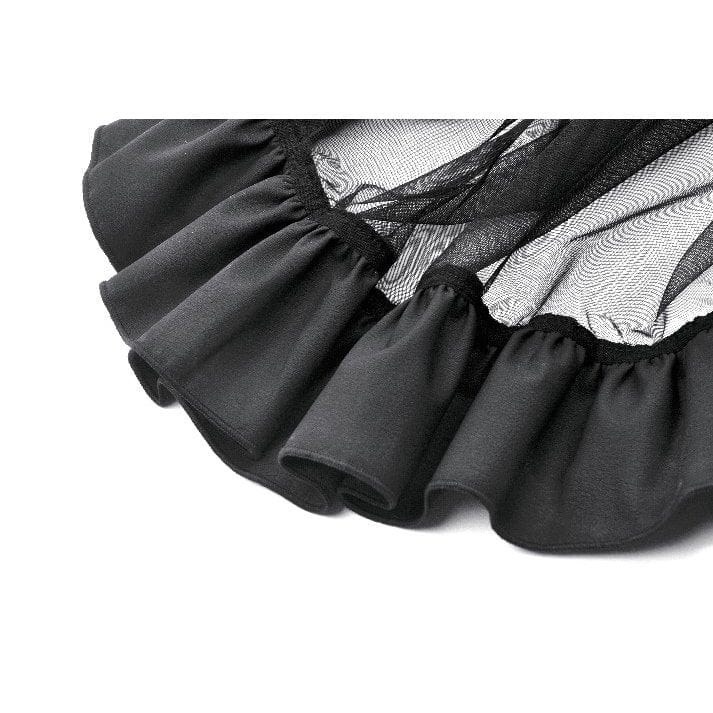 Darkinlove Women's Punk Faux Leather Straps Multilayered High/low Mesh Skirt