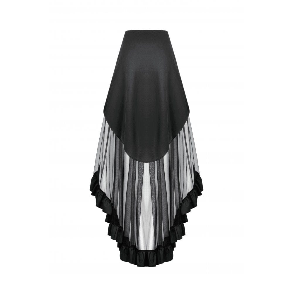 Darkinlove Women's Punk Faux Leather Straps Multilayered High/low Mesh Skirt