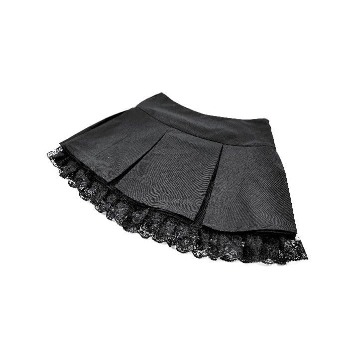 Darkinlove Women's Punk Floral Lace Patchwork Cross Zipper Mini Skirt