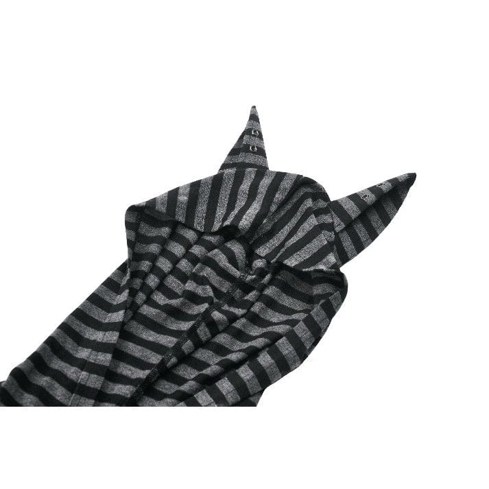 Darkinlove Women's Punk Front Zip Striped Dress with Hood