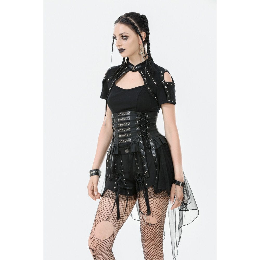 Darkinlove Women's Punk High-waisted Lacing-up High/low Mesh Skirt