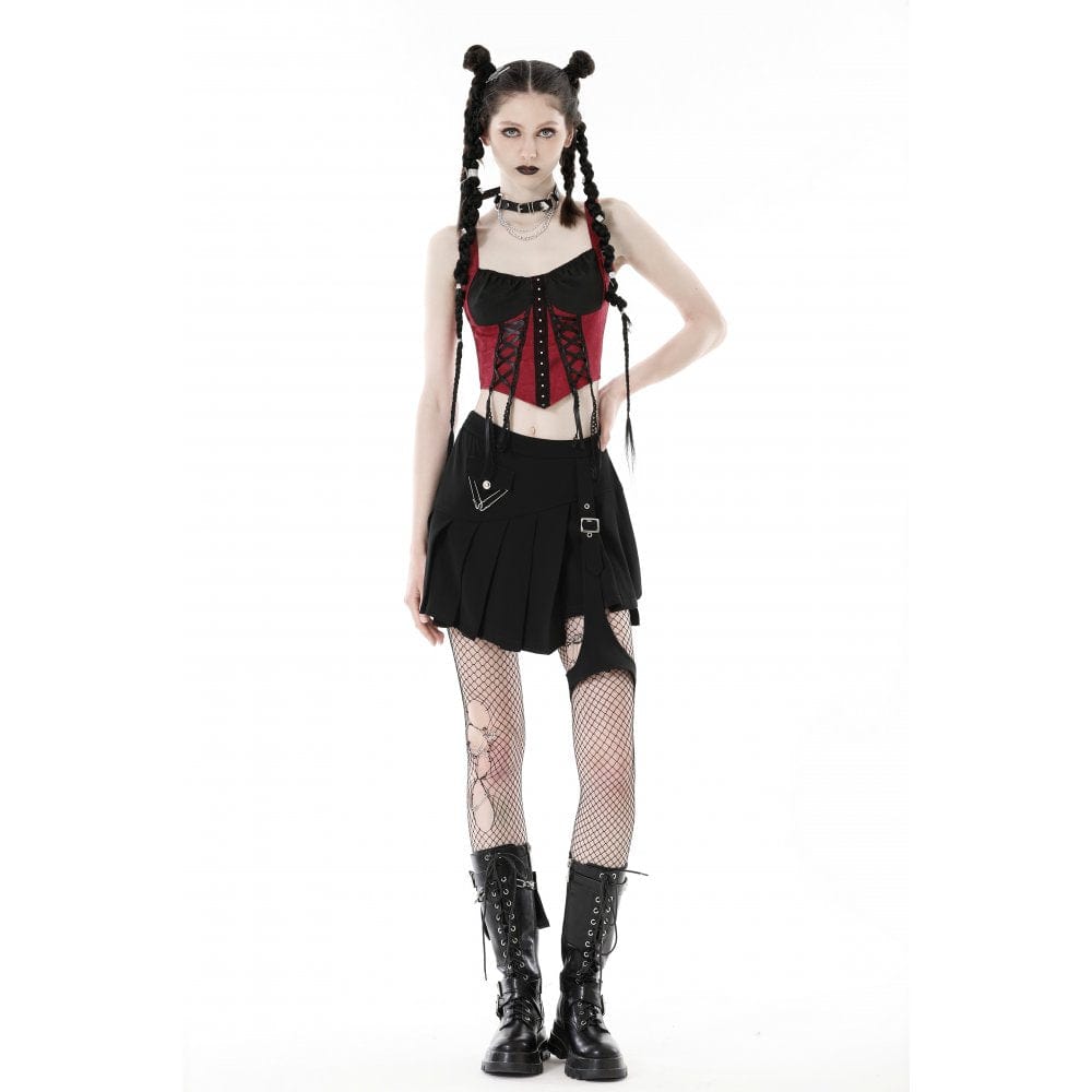Darkinlove Women's Punk Irregular Buckle Pleated Bustier