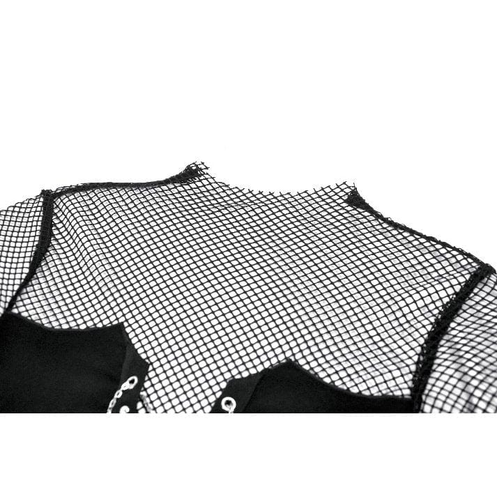 Darkinlove Women's Punk Irregular Cross Chain Mesh Top