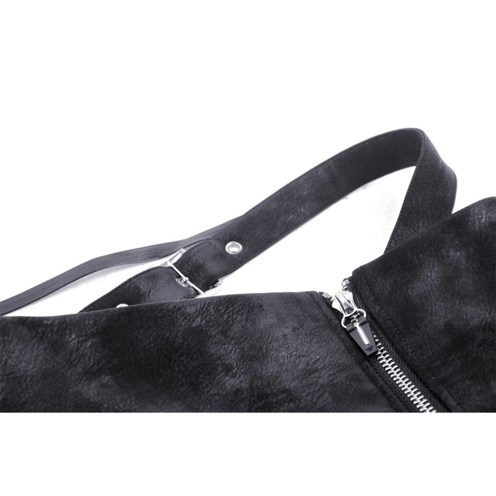 Darkinlove Women's Punk Irregular Faux Leather Splice Plaid Skirt