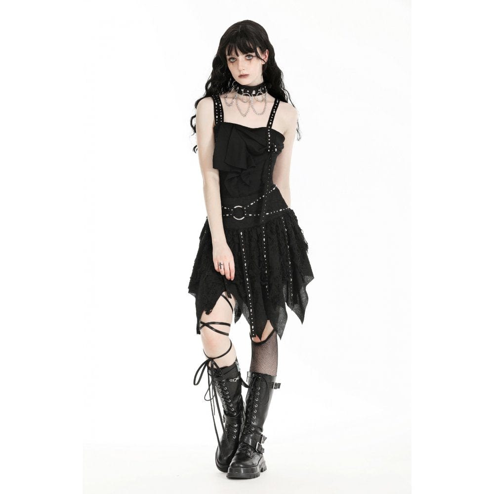 Darkinlove Women's Punk Irregular Ripped Strap Skirt