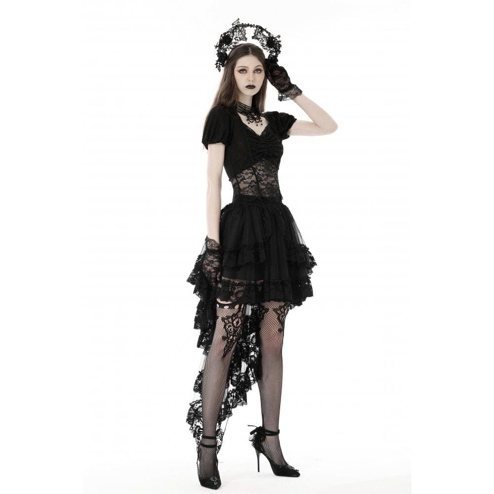 Darkinlove Women's Punk Irregular Ruffled Lace Skirt