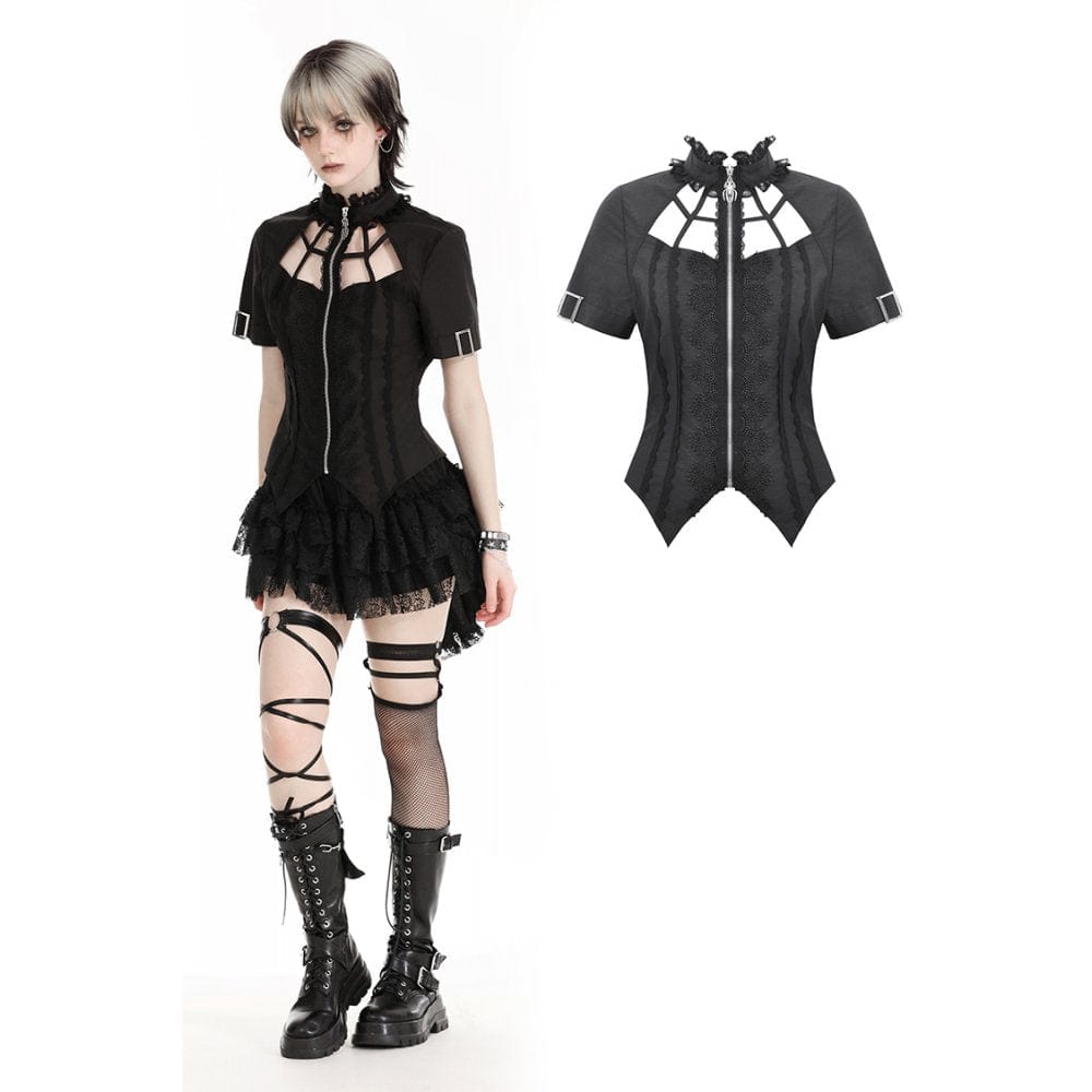 Darkinlove Women's Punk Irregular Stand Collar Shirt