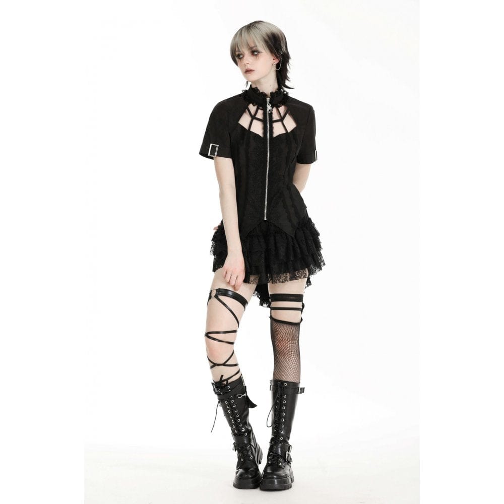 Darkinlove Women's Punk Irregular Stand Collar Shirt