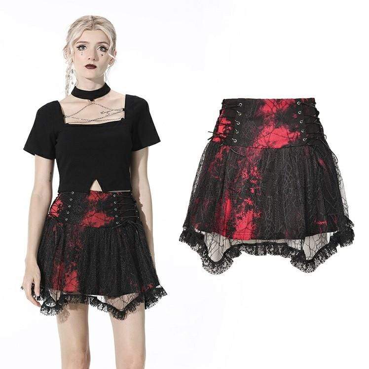 Darkinlove Women's Punk Irregular Tie-dyed Black Skirts